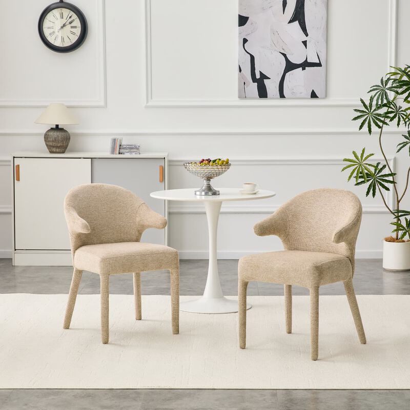 Set of 2 Boucle Dining Chairs Armchair Dining Chairs with Wraparound Back and Arms Square Dining Chairs with Metal Legs and Spring Seat image number 1