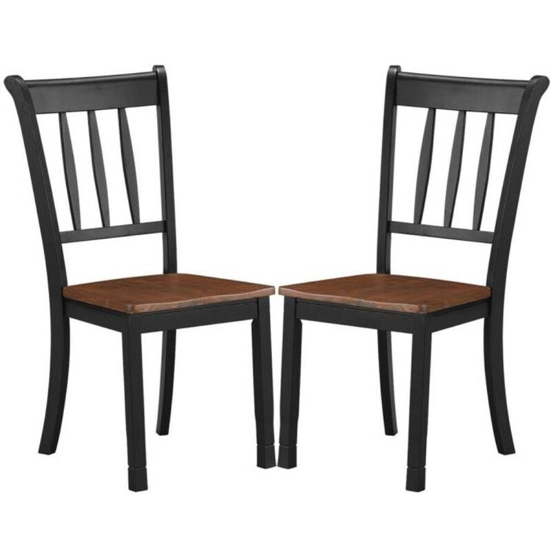 Hivvago Set of 2 Solid Wood White Mission Style Armless Dining Chair with Brown Seat
