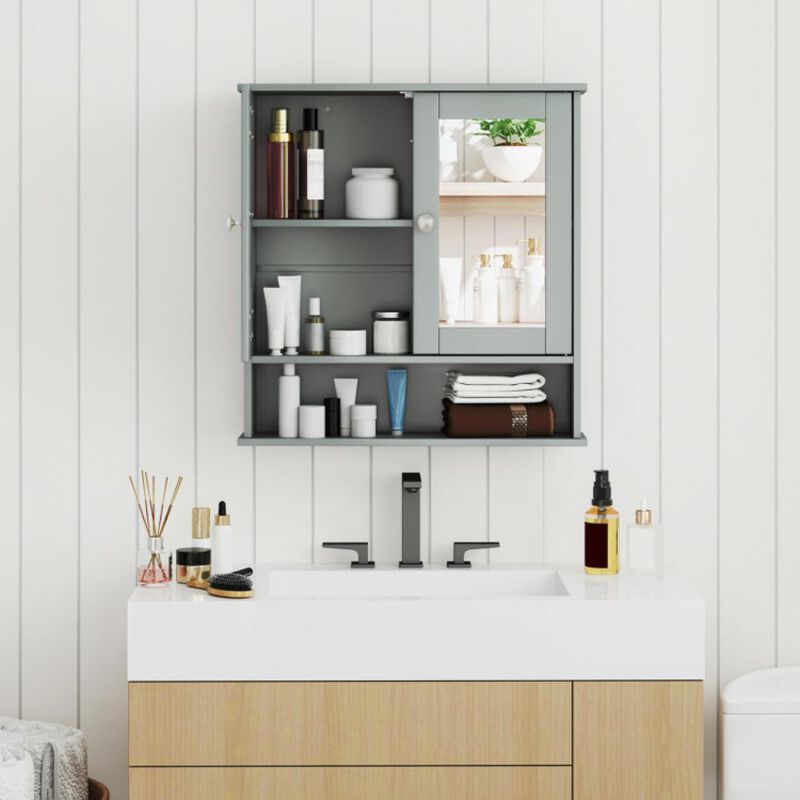 Hivvago Double Door Wall-Mounted Bathroom Mirror Cabinet with Storage Shelf
