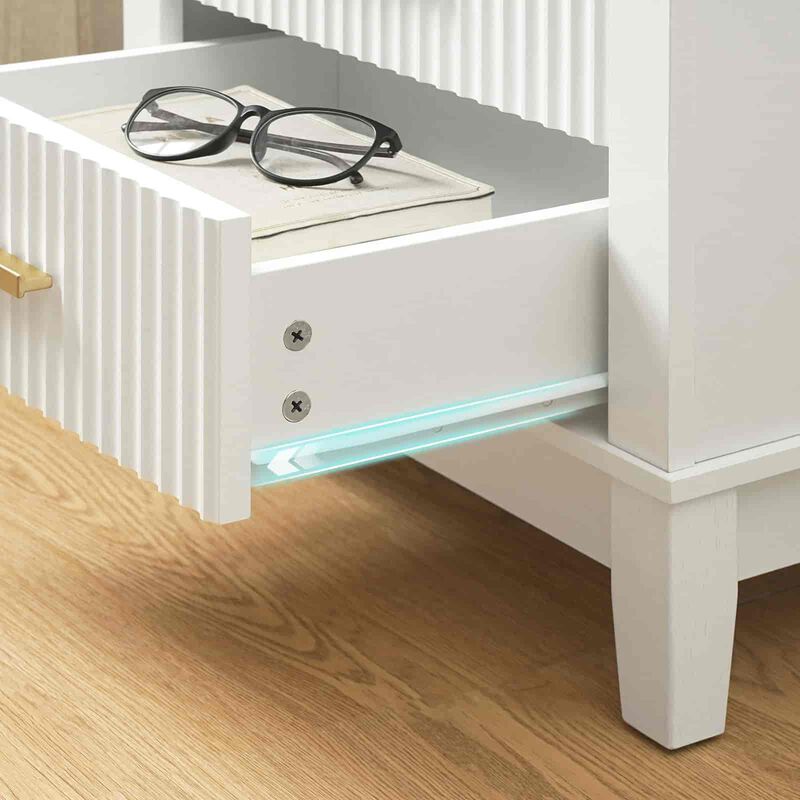 Nightstand with 2 Drawers, LED Light Strip and Storage End Table -White image number 4