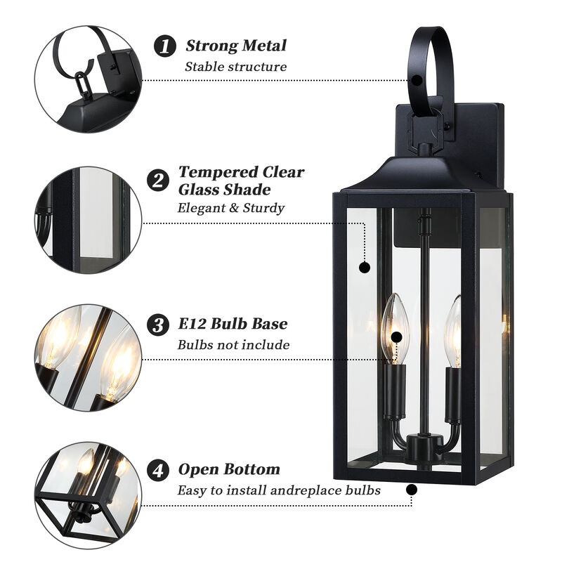 18.85 in. 2-Light Outdoor Wall Lantern with Clear Glass Shade image number 5