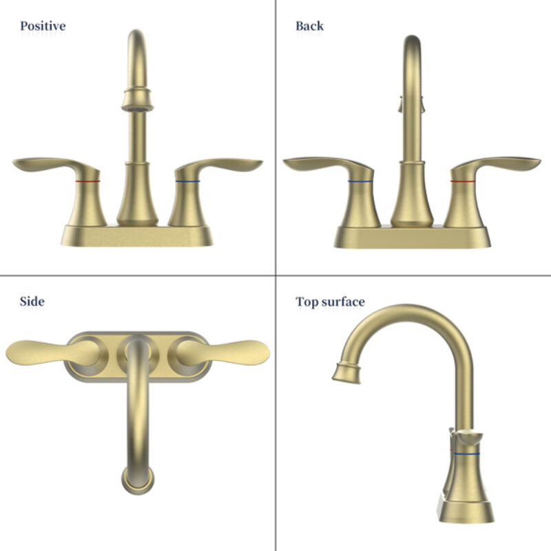 High Arc Swivel Spout Bathroom Faucet 2-Handle Brushed Gold with Drain Assembly