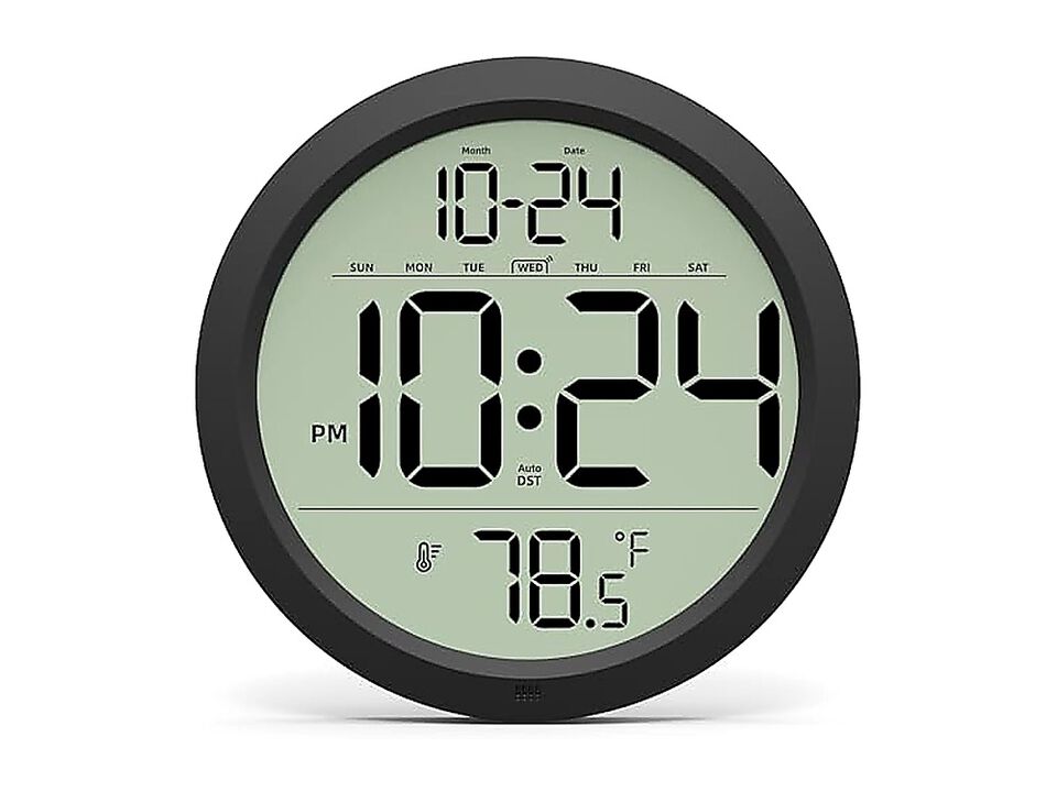 Digital Wall Clock Battery Operated 8 Inch Small Decor Modern Date Temperature
