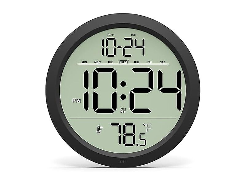 Digital Wall Clock Battery Operated 8 Inch Small Decor Modern Date Temperature image number 0