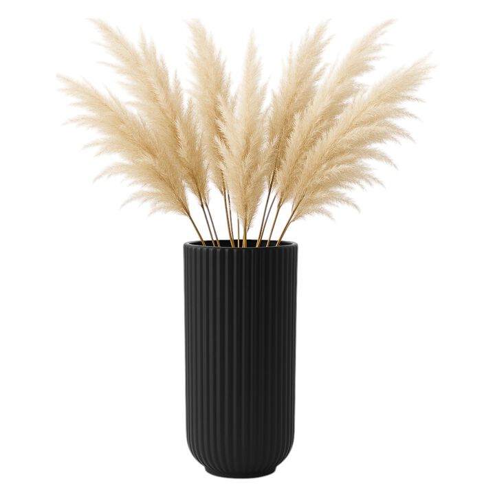 Cer, 11"h Ridged Vase, Black