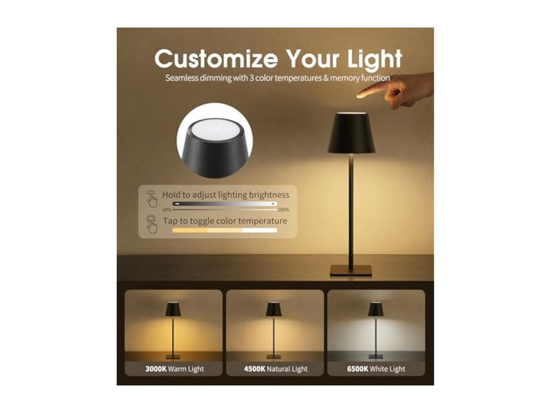 Rechargeable Cordless Waterproof Table Lamp For Office Outdoor Black image number 2