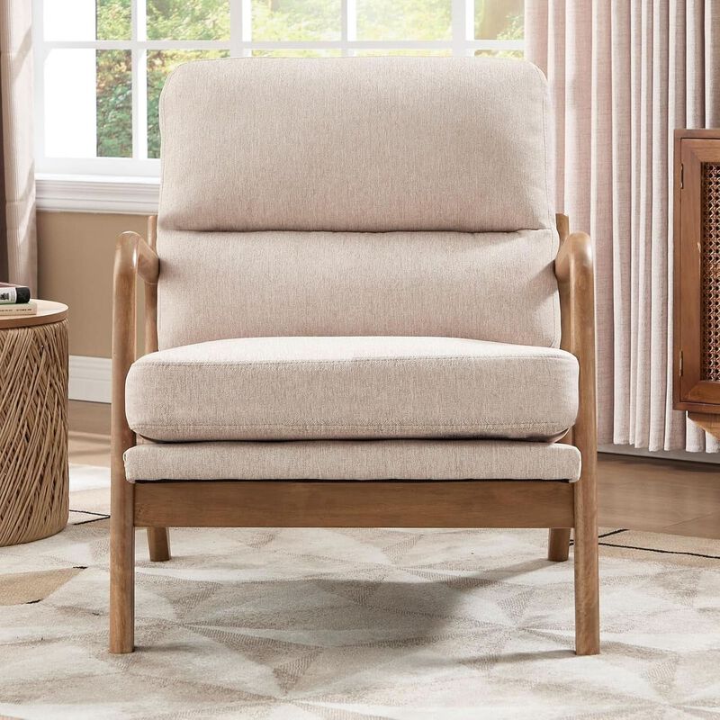 ShipItFurniture Mid-Century Velvet Armchair, Beige image number 3