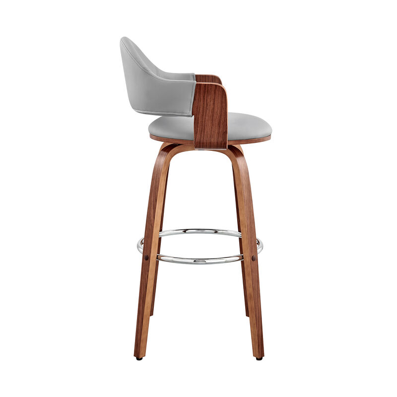 Daxton Gray Faux Leather and Walnut Wood Bar Stool image number 2