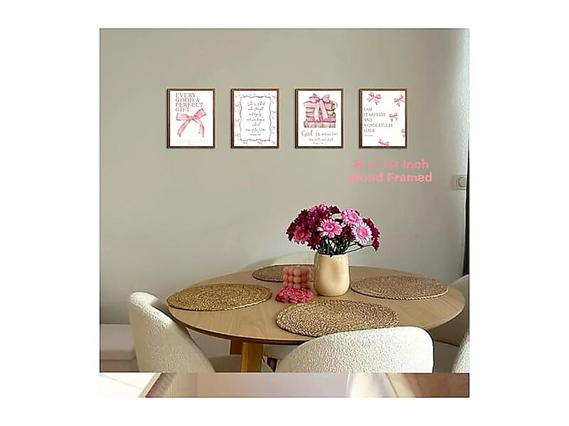 Pink Bows Books Bible Verse Christian Canvas Wall Art Wood Framed Trendy Decor image number 3