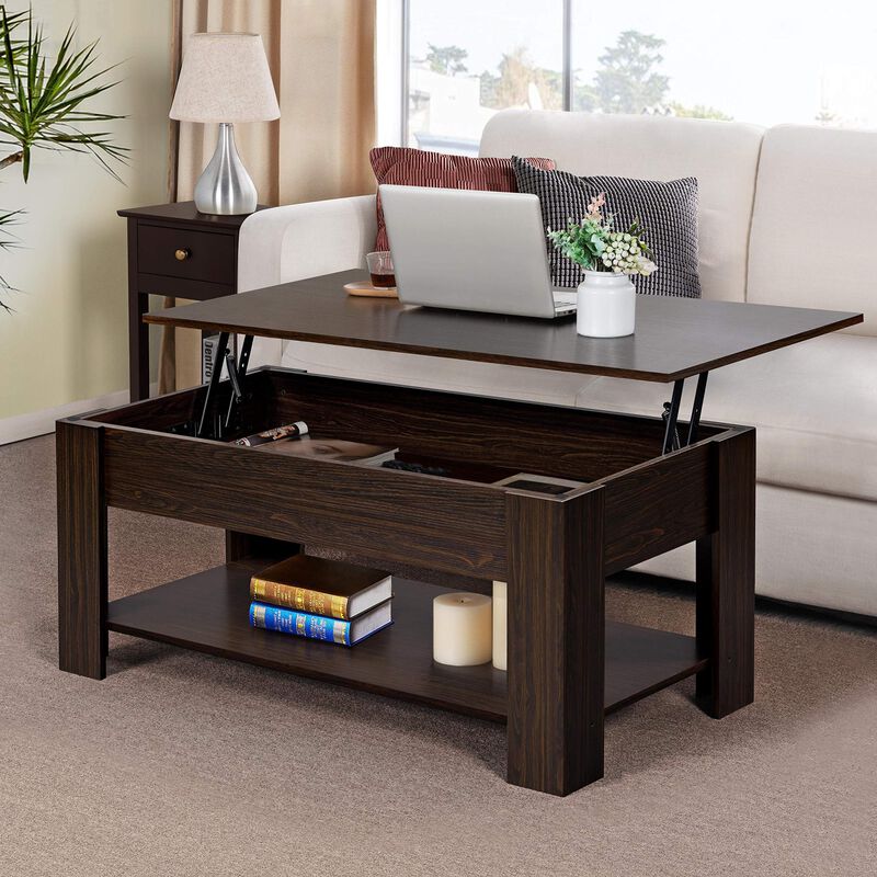 Yaheetech Lift Top Coffee Table with Hidden Compartment and Storage Shelf, Rising Tabletop Dining Table for Living Room Receptio