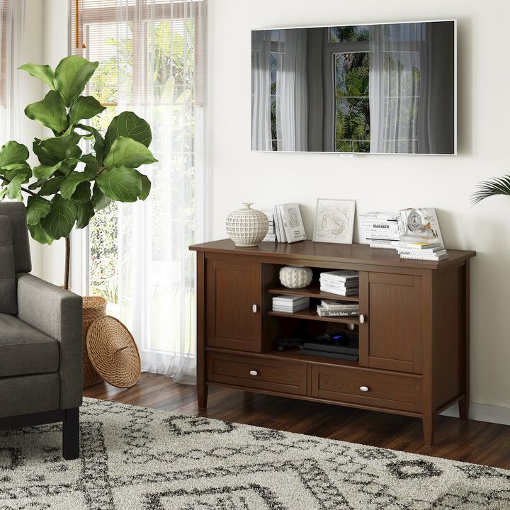Simpli Home Warm Shaker Solid Wood Tv Media Stand In Russet Brown For Tvs Up To 50 Inches