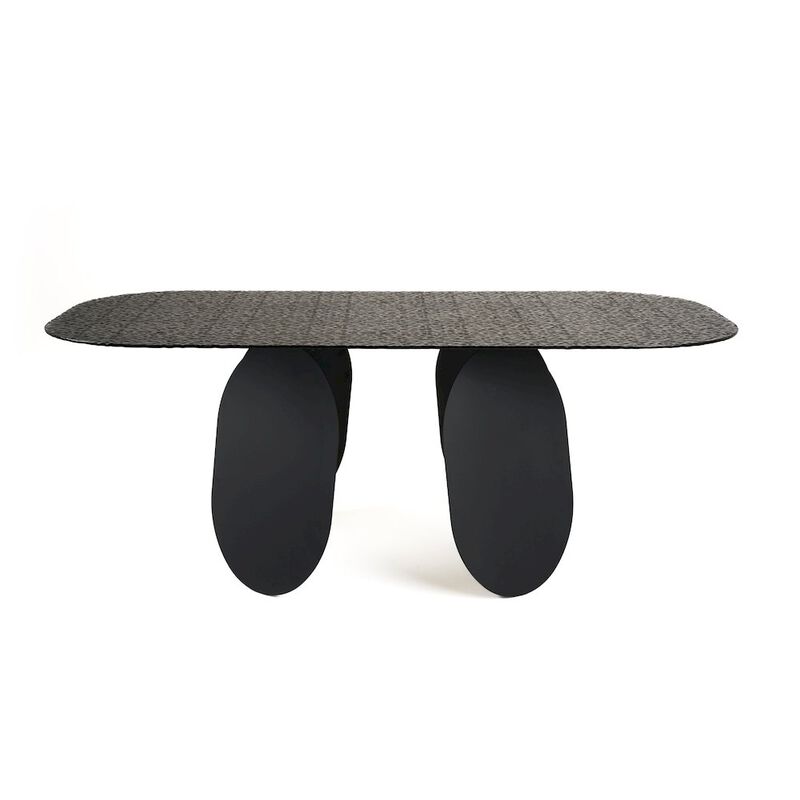 Modrest Maxine - Modern Hammered Grey Glass Rectangular Dining Table