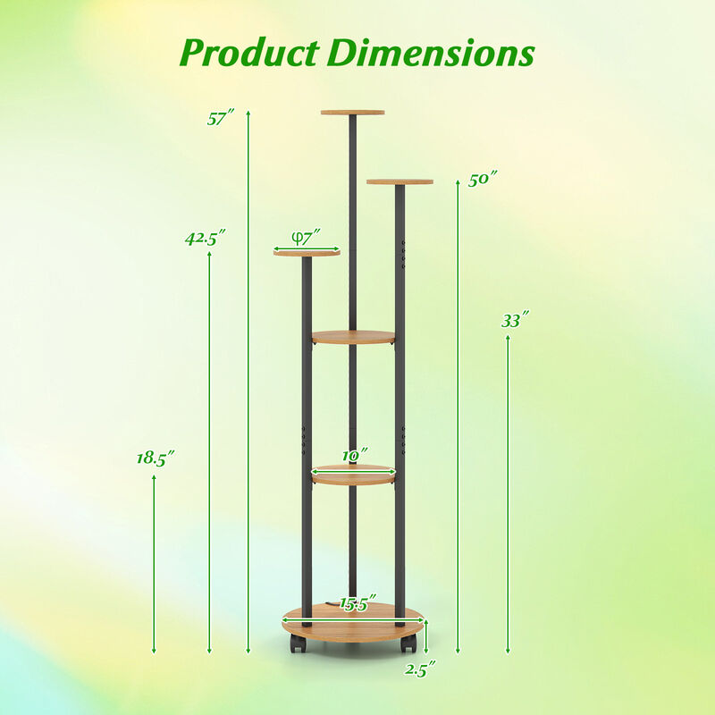 Tall 6-Tier Plant Stand with RGB Lighting and Rolling Wheels for Indoor Plants image number 2