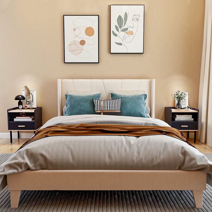 Nightstand Bedside End Table with Drawer and Open Shelf for Living Room Bedroom