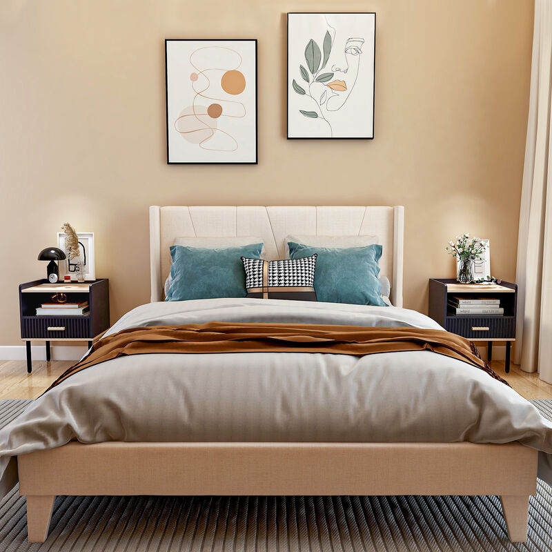 Nightstand Bedside End Table with Drawer and Open Shelf for Living Room Bedroom