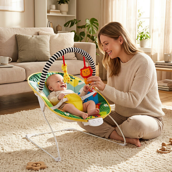 Portable Infant Rocker Seat with Detachable Toy Bar and Cushioned Seat