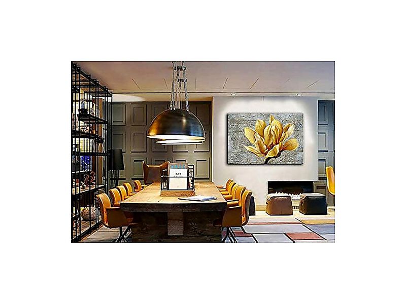 Yellow Grey Flower Wall Art Abstract Gray Background Canvas Decor Decal Poster image number 3