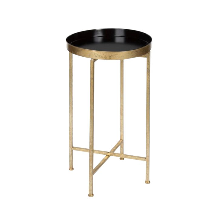 Hivvago Gold Finish Metal Round End Table Nightstand with Removable Teal Tray Top