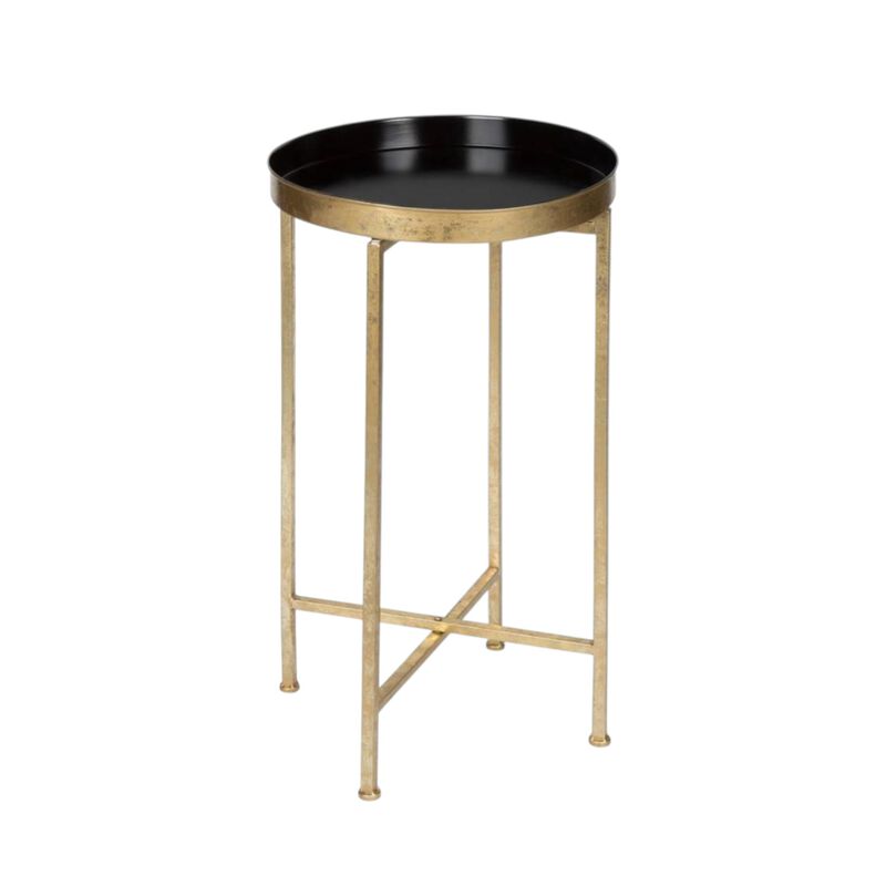 Hivvago Gold Finish Metal Round End Table Nightstand with Removable Teal Tray Top