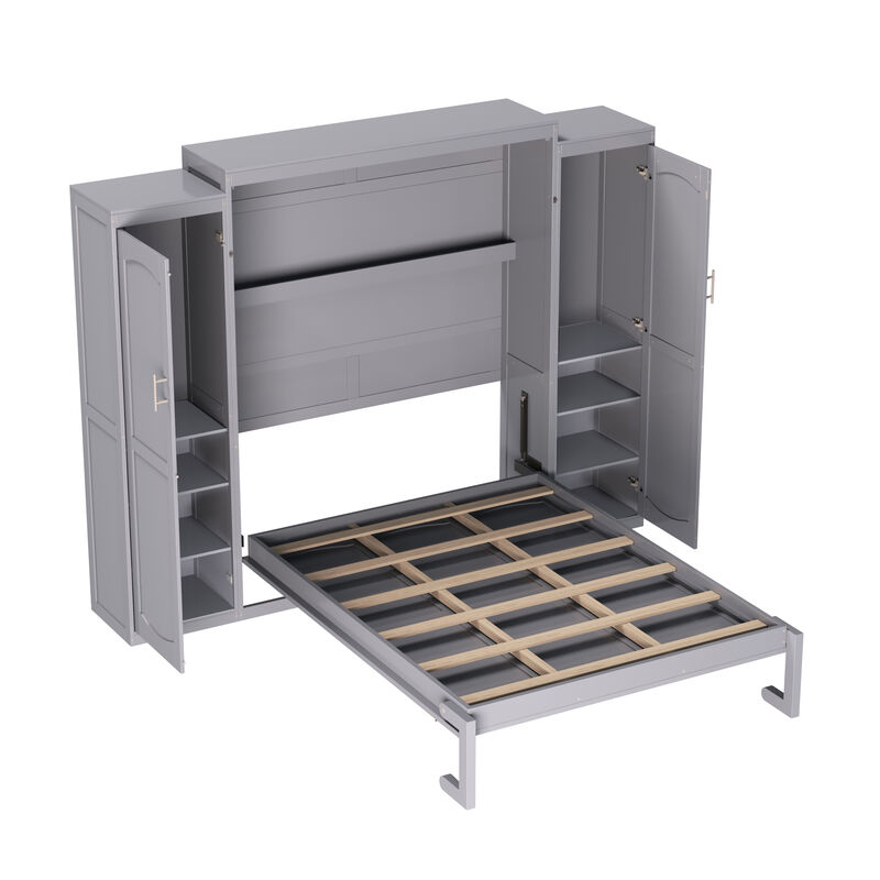 Merax Murphy Bed with 2 Wardrobe and Storage Shelf