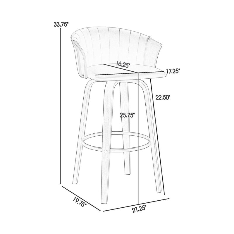 Oja 26 Inch Swivel Counter Stool Chair, Gray Faux Leather, Walnut Brown - Benzara