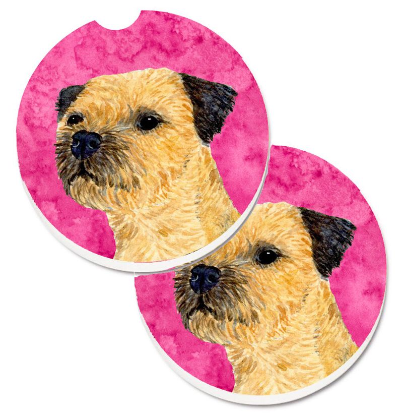 Caroline's Treasures Pink Border Terrier Set of 2 Cup Holder Car Coasters LH9368PKCARC, 2.56, Multicolor image number 0