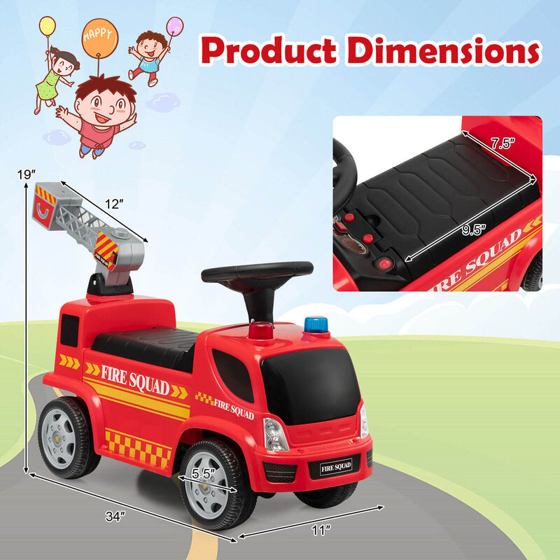 Push Ride On Fire Truck for Kids with Bubble Maker Ladder and Headlights-Red image number 2