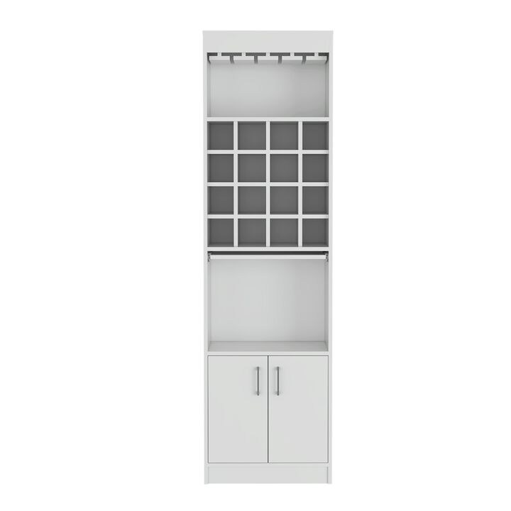 Kava Bar Cabinet, Concealable Serving Tray, Sixteen Built-in Wine Rack, One Shelf, Double Door -Light Gray