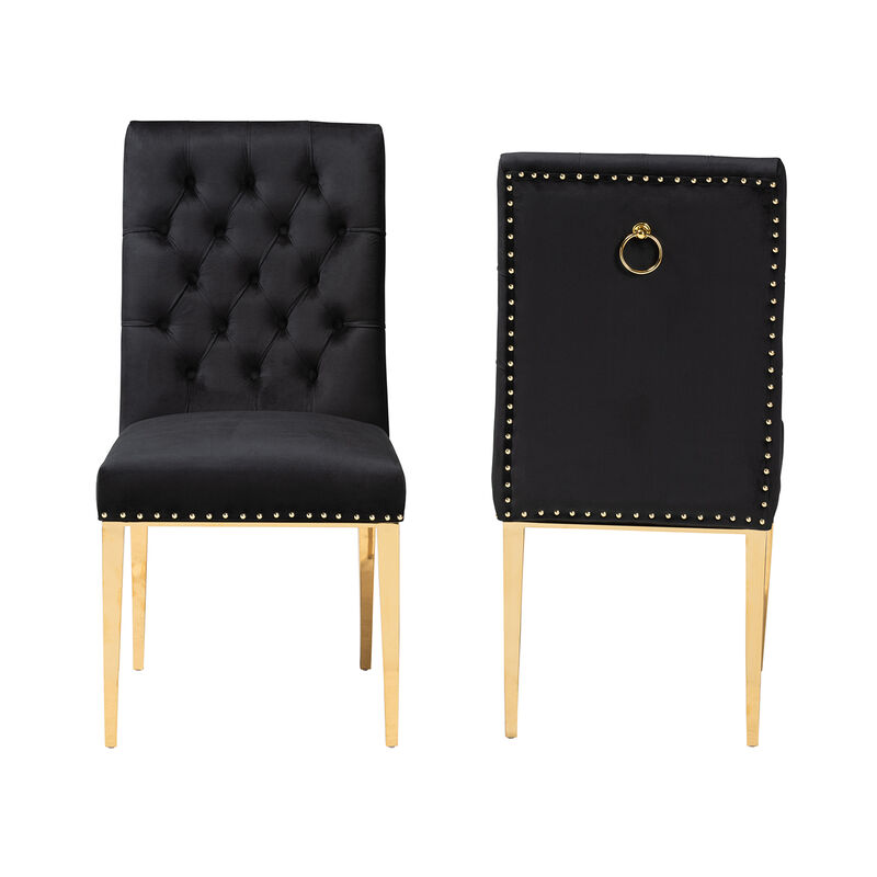 Baxton Studio Caspera and Luxe Black Velvet Fabric and Gold Metal 2-Piece Dining Chair Set