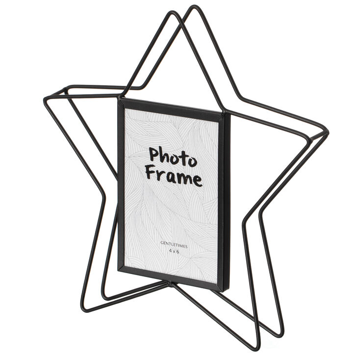 Modern Star Shape Black Metal Decor Photo Frame for Tabletop Display, 4" x 6"