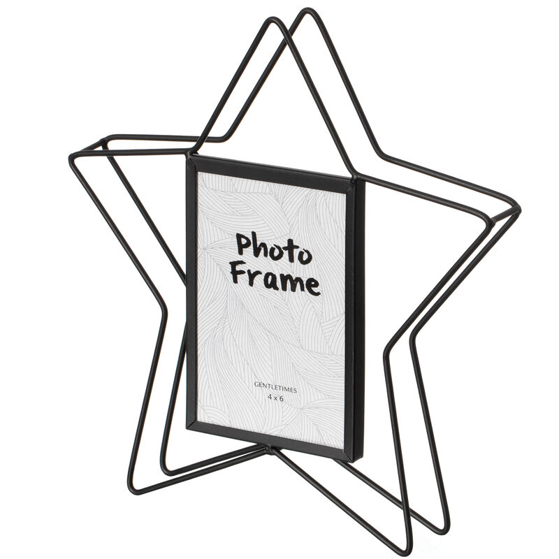 Modern Star Shape Black Metal Decor Photo Frame for Tabletop Display, 4" x 6"