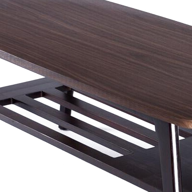 Gala 47 Inch Modern Wood Coffee Table with Bottom Shelf, Espresso Brown-Benzara