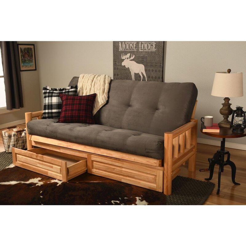Lodge Frame-Natural Finish-Suede Gray Mattress-Storage Drawers