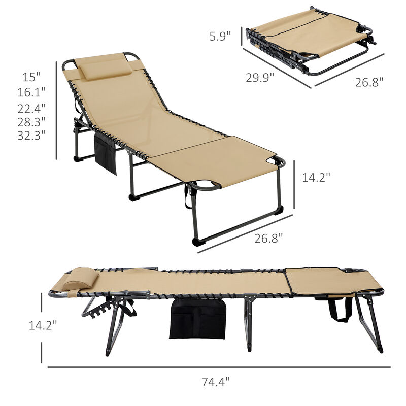 Hivvago Outdoor Reclining Sun Lounger with Headrest and Pocket image number 2