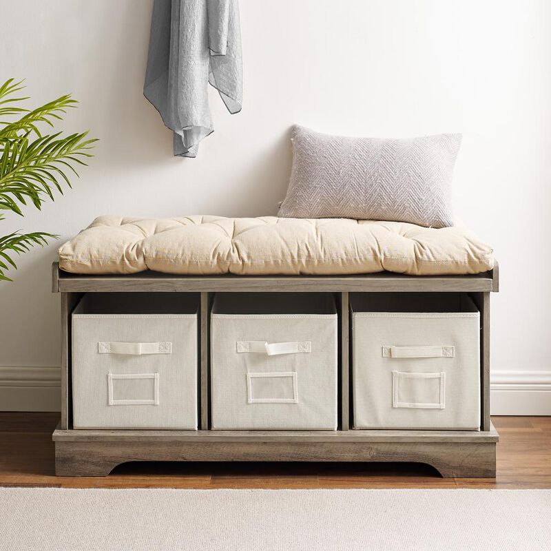 Belen Kox Charming Storage Bench with Cushion - Grey Wash , Belen Kox