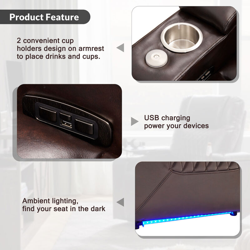 Merax Power Motion Recliner with USB Charging Port and Hidden Arm Storage 2 Convenient Cup Holders Design and 360° Swivel Tray Table