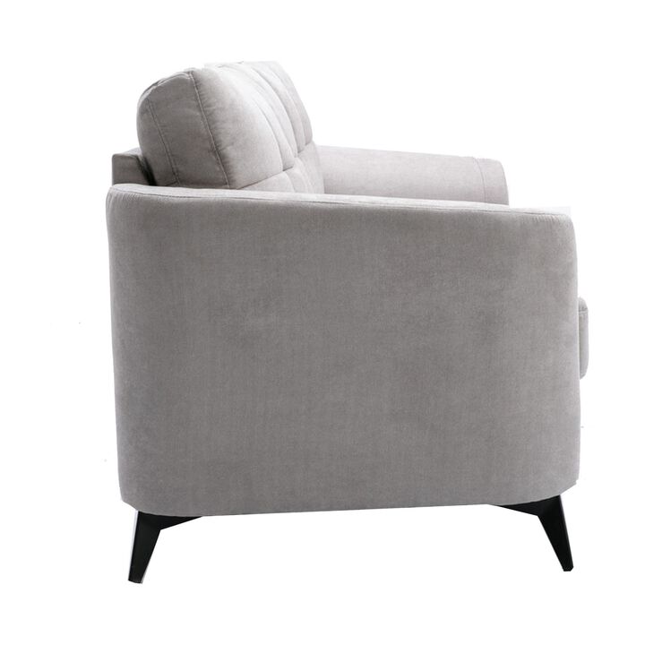 Odin 79 Inch Modern Sofa, Tufted Cushions, Light Gray Linen Fabric Upholstery-Benzara