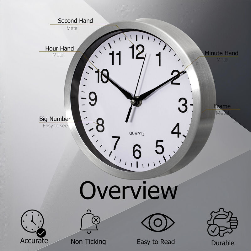 Clockswise 14-in Round Quartz Wall Clock Non-Ticking