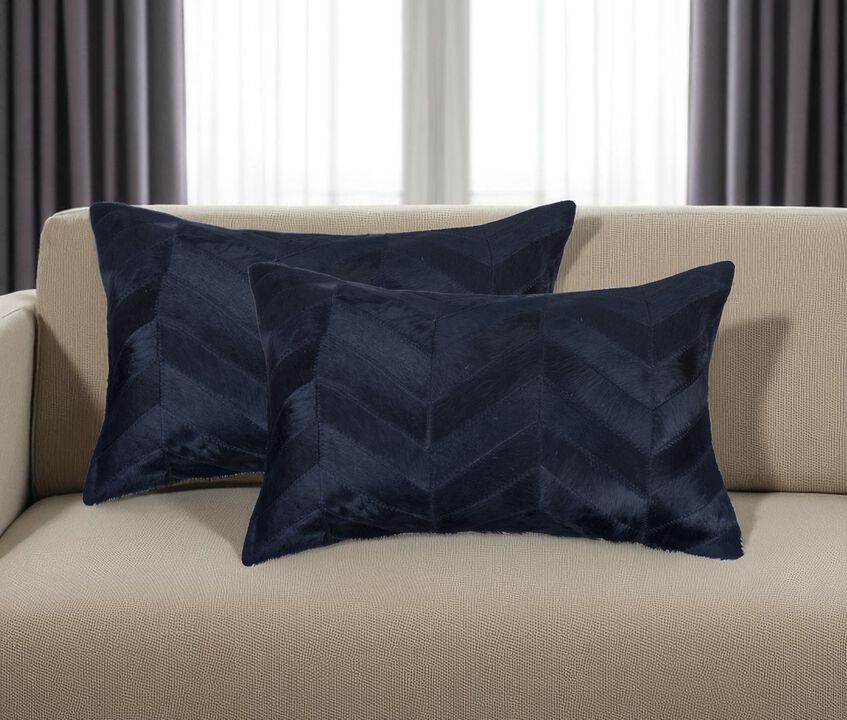 HomeRoots Set of Two 12" X 20" Black Lumbar Chevron Cowhide Throw Pillows