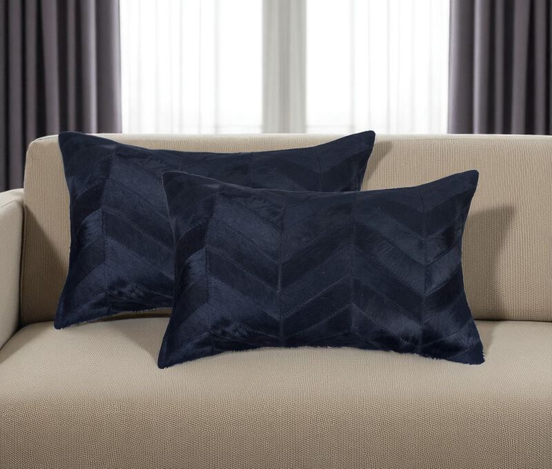 HomeRoots Set of Two 12" X 20" Black Lumbar Chevron Cowhide Throw Pillows image number 1