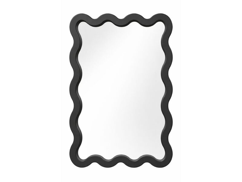 Matte Black Wavy Wall Mirror 30x22 Inch Solid Wood Irregular Decorative Mirror image number 0