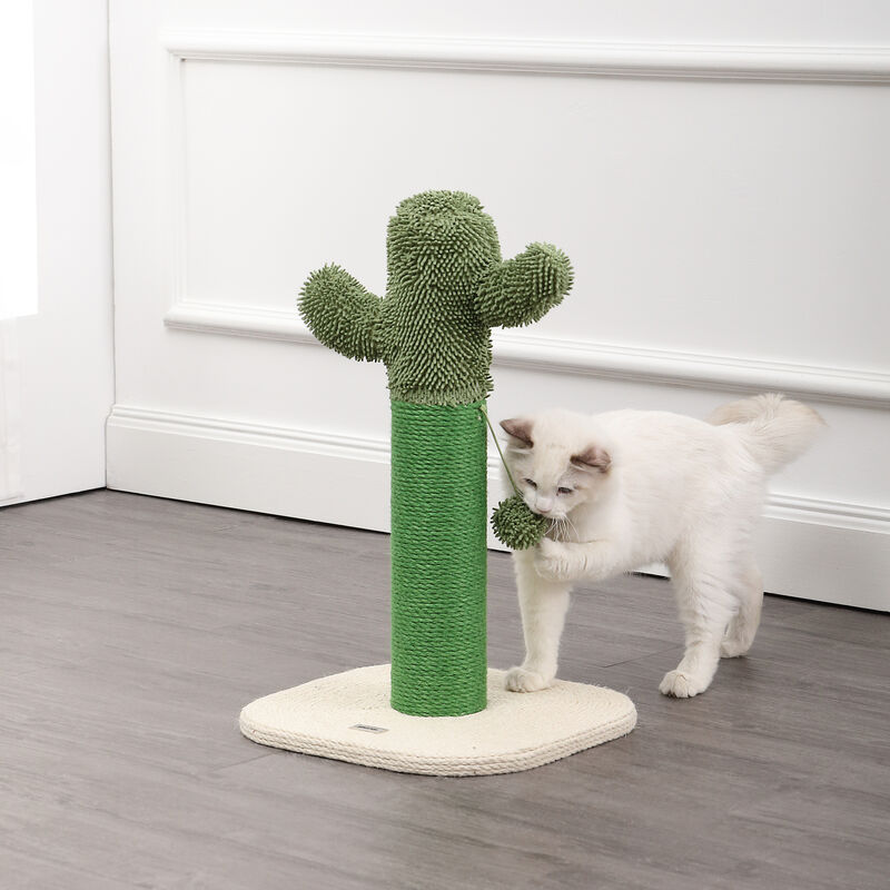 Pecos Modern Jute Cactus Cat Scratching Post with Fuzzy Toy