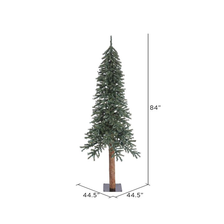 Vickerman 7' Natural Bark Alpine Artificial Christmas Tree Unlit, Faux Christmas Tree, Seasonal Indoor Home Decor - Real Wood Trunk - Flat Metal Tree Stand Included