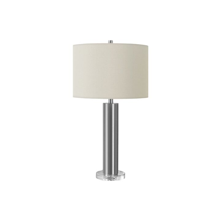 Monarch Specialties I 9657 - Lighting, 28"H, Table Lamp, Nickel Metal, Ivory / Cream Shade, Contemporary