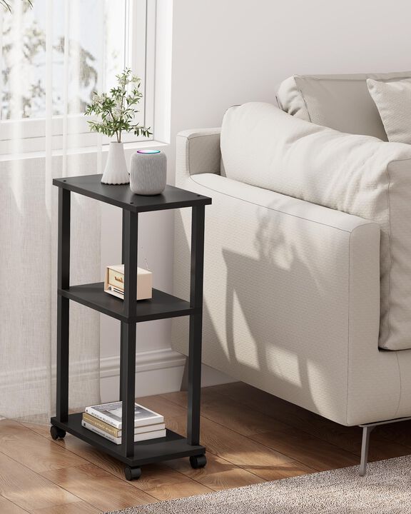 TUTOTAK Small Side Table, Narrow End Table, Bedside Table, Set of 2, Couch Side Table with Wheels for Living Room or Bedroom, Bl