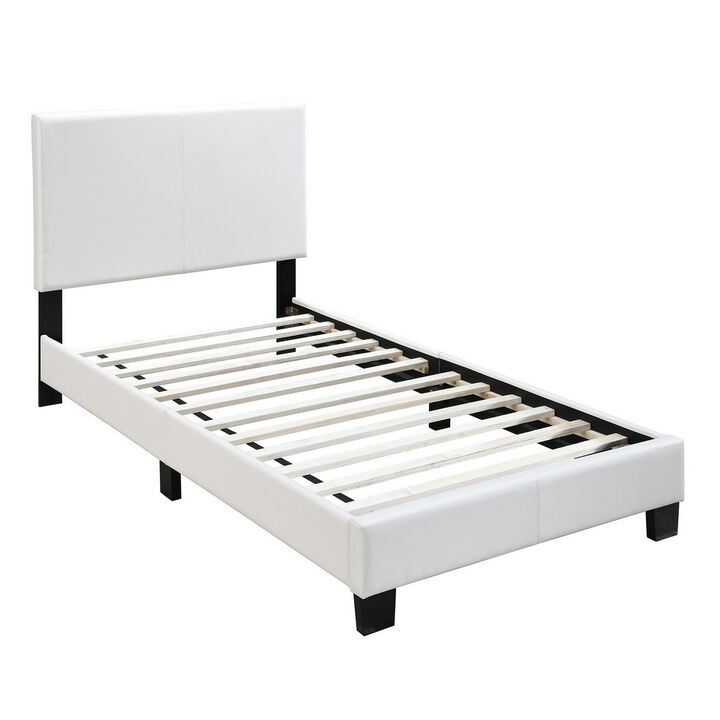 Transitional Style Leatherette Twin Bed with Padded Headboard, White-Benzara