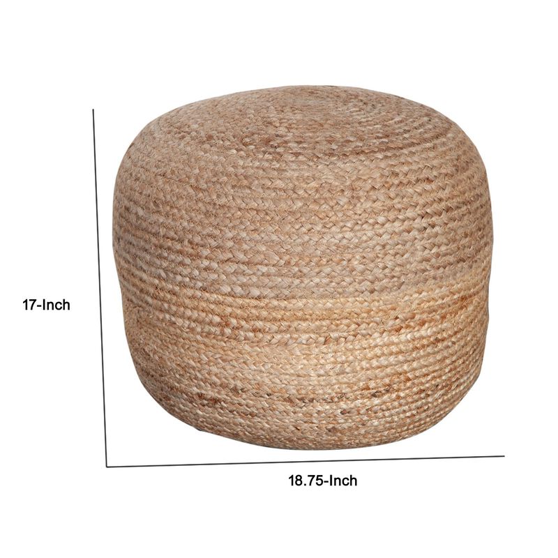 Poby Round Ottoman Pouf, 19 Inch Natural Brown Jute Fiber image number 5