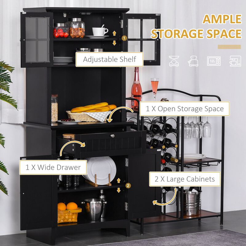 Black Kitchen Cupboard: Freestanding Buffet with Microwave Space