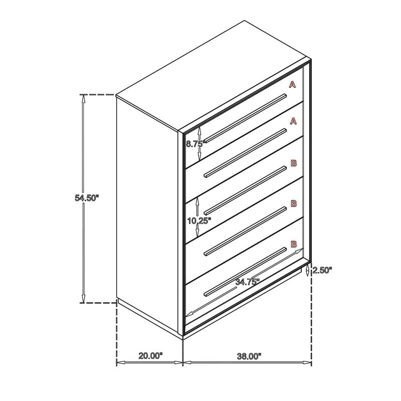 Lyni Tall Dresser Chest, 5 Drawers, Open Shelf, Washed Oak Brown - Benzara