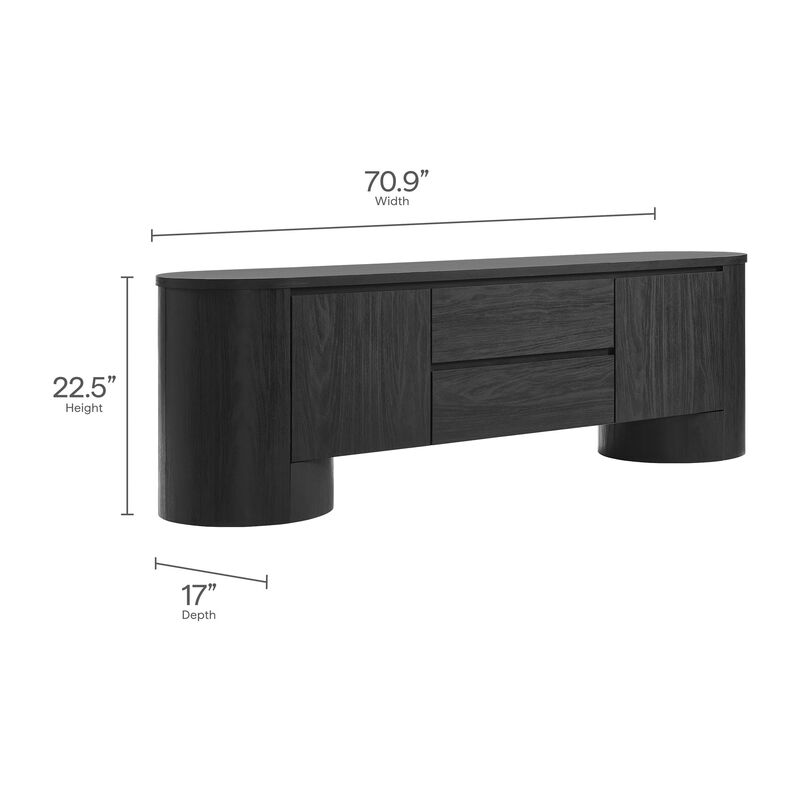 Modway Duval 71 Inch Oval TV Stand in Black &ndash; Low Profile Mid Century Modern Media Cabinet - Living Room Entertainment Center with Storage image number 2